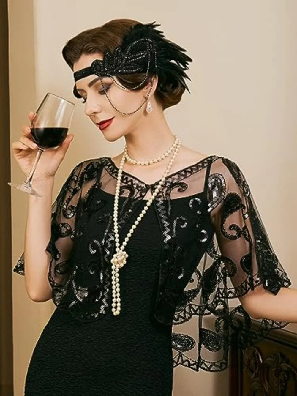 1920s Flapper Sequin Beaded Shawl Wrap for Evening Dresses Party